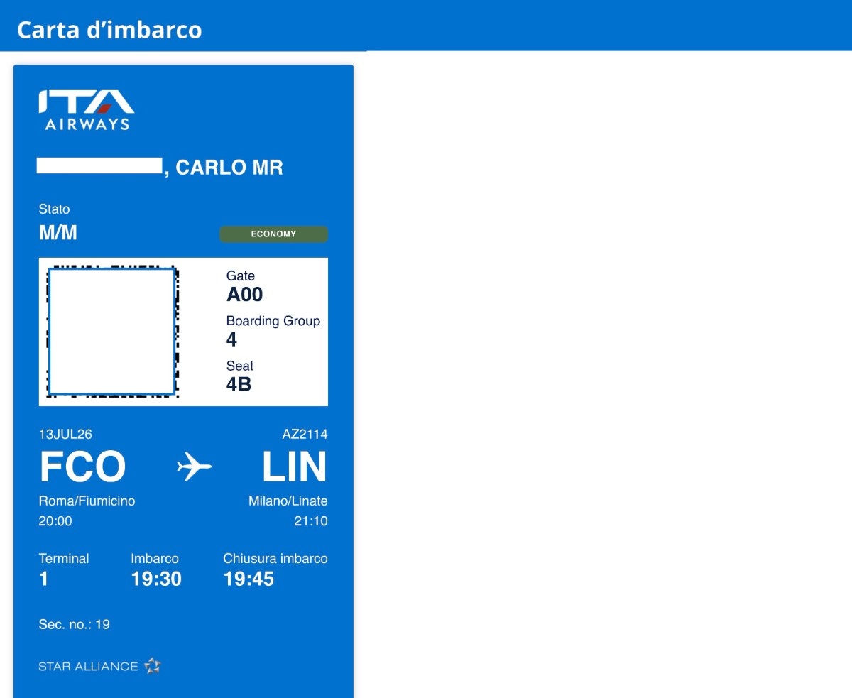 ITA Airways Rome → Milan