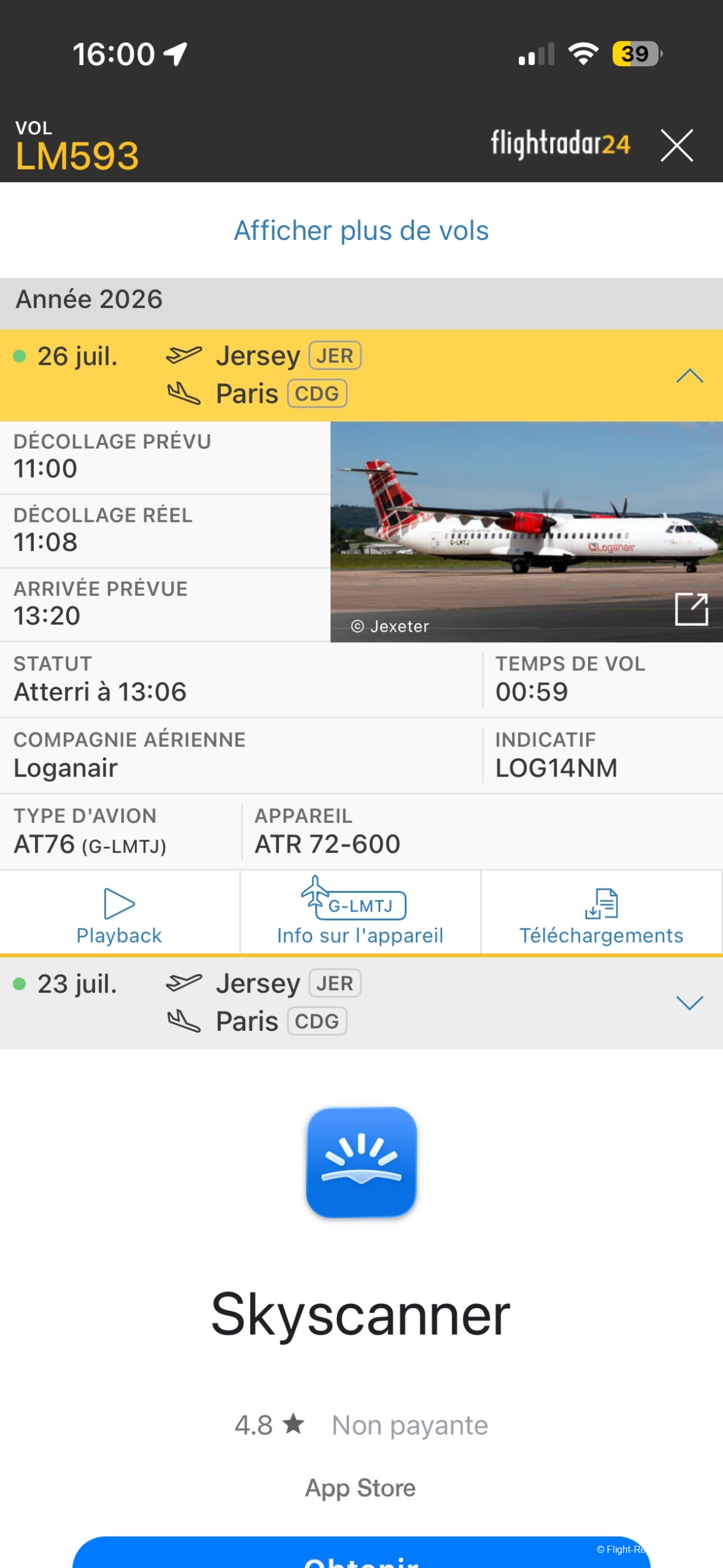 Loganair Jersey → Paris
