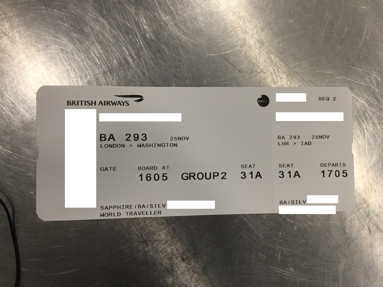 Review of British Airways flight from London to Washington in Economy