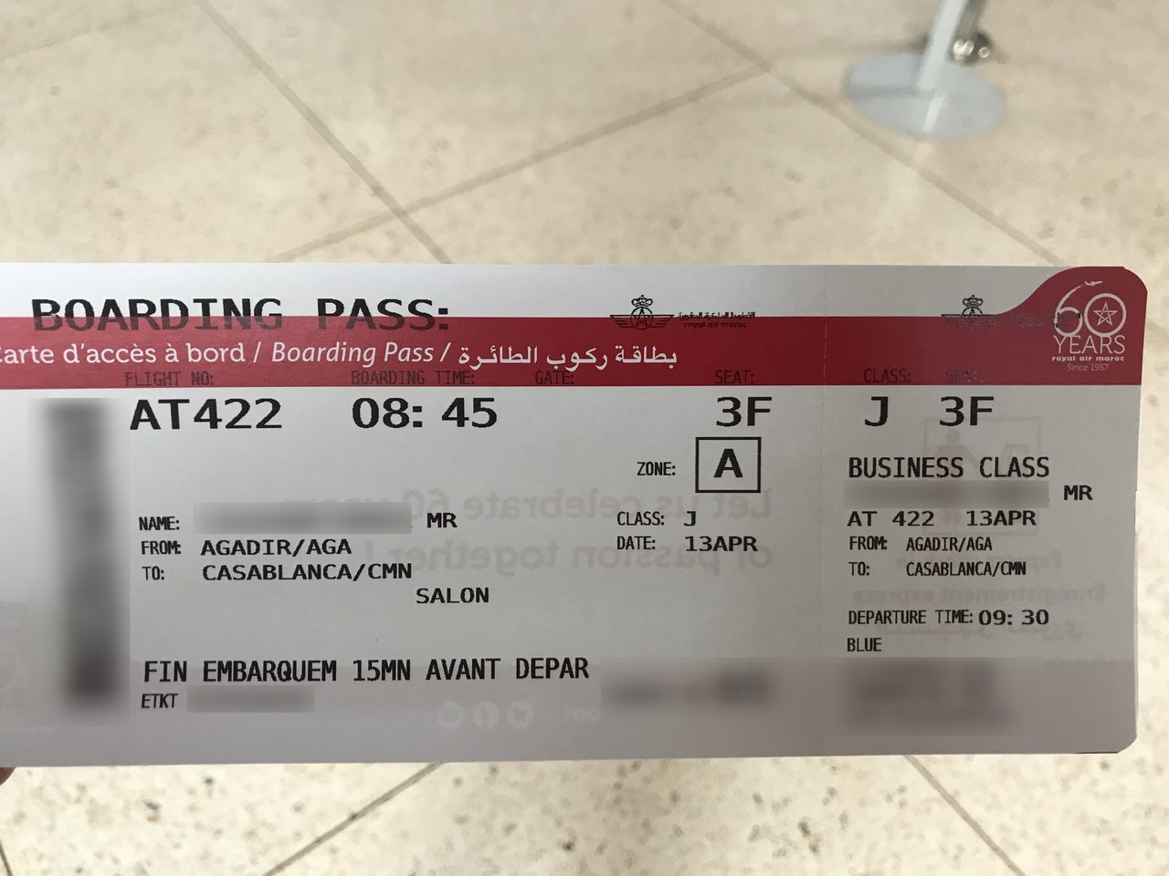 Avis Du Vol Royal Air Maroc Agadir Casablanca En Affaires