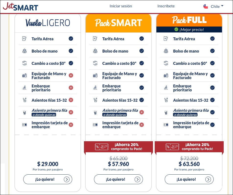 of JetSmart flight Concepcion Iquique Economy