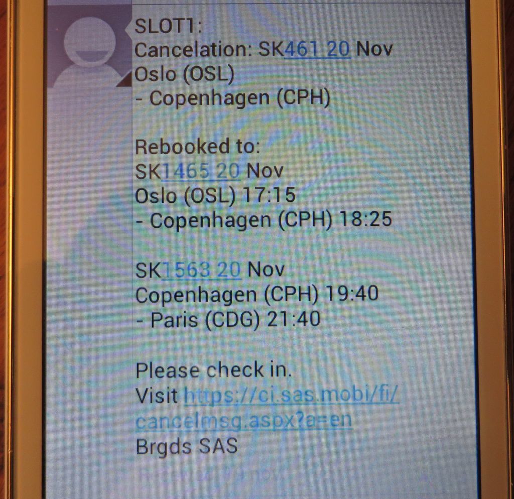 of SAS flight from Oslo to Copenhagen in Economy