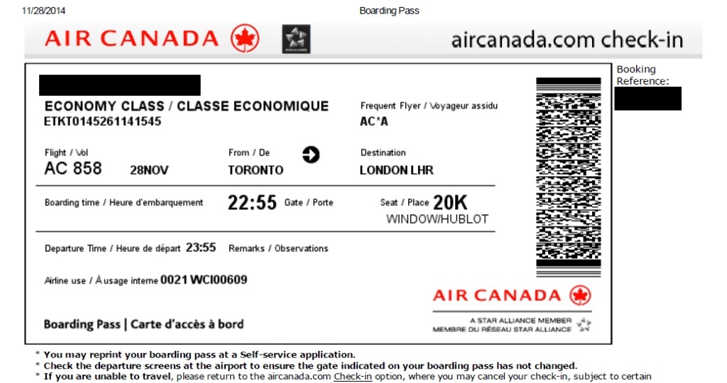 Review of Air Canada flight from Toronto to London in Economy